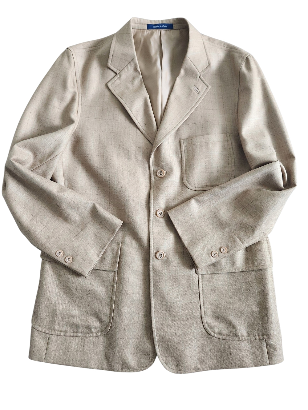 T Harris London Silk Wool Blazer Jacket Men's M Beige Windowpane Unstructured